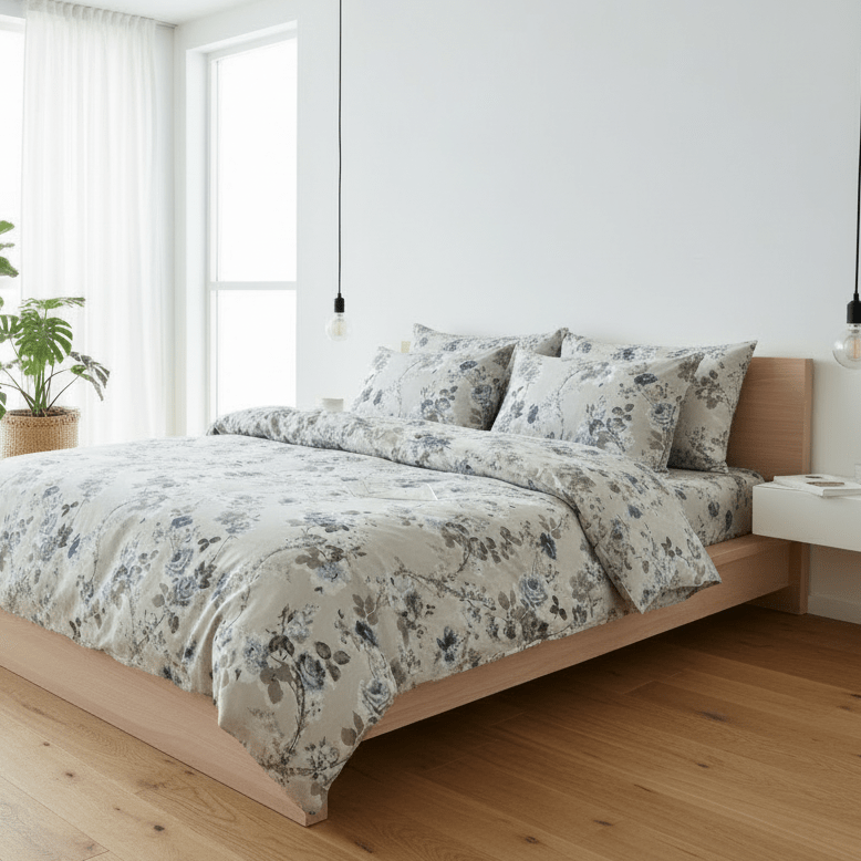 King size 6 - piece duvet cover set with blue roses. - BusDeals