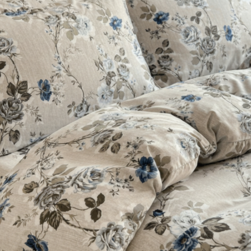 King size 6 - piece duvet cover set with blue roses. - BusDeals