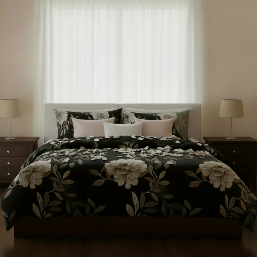 King size, 6 - piece floral design set in a rich brown color. - BusDeals
