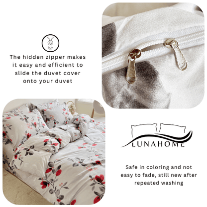 King size 6 - piece modern duvet cover set with red leaf. - BusDeals