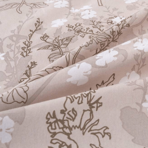 King size 6 pieces bedding set, featuring a beautiful beige color with white floral design. - BusDeals