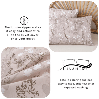 King size 6 pieces bedding set, featuring a beautiful beige color with white floral design. - BusDeals