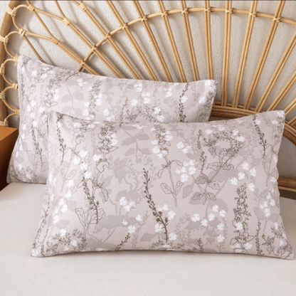 King size 6 pieces bedding set, featuring a beautiful beige color with white floral design. - BusDeals