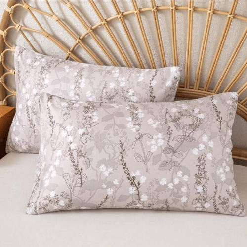 King size 6 pieces bedding set, featuring a beautiful beige color with white floral design. - BusDeals