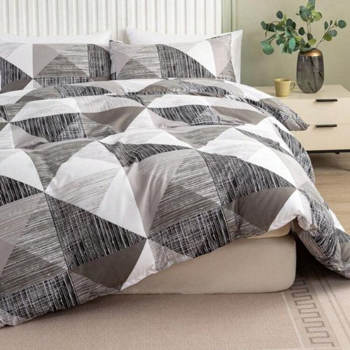 King Size 6 pieces bedding set , Simply geometric dark brown print. - BusDeals