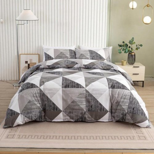 King Size 6 pieces bedding set , Simply geometric dark brown print. - BusDeals