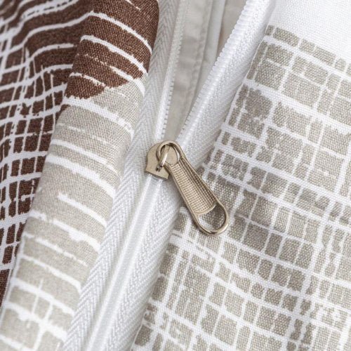 King Size 6 pieces bedding set, Simply geometric print, brown with grey. - BusDeals