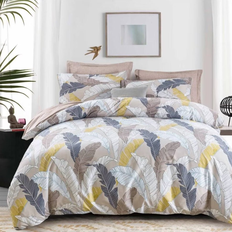 King size 6 pieces Bedding Set without filler, Beautiful Leaves Design - BusDeals