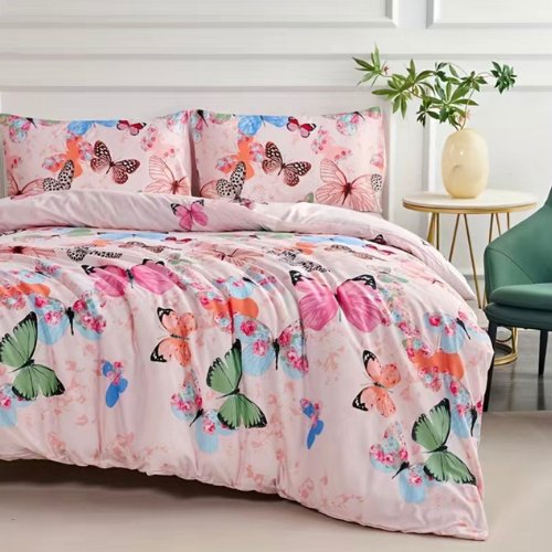 King size 6 pieces Bedding set Without Filler, Pink Butterfly design. - BusDeals