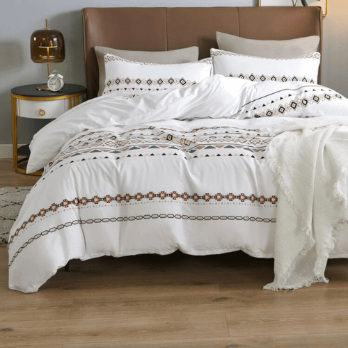 King Size 6 Pieces Bedding Set Without Filler, White Color Simple Elegant Design - BusDeals