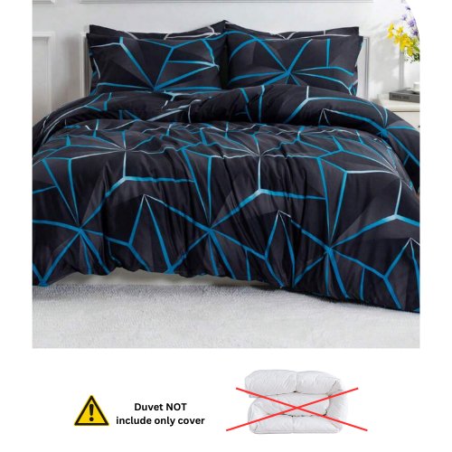 King Size 6 pieces, Black with Blue Geometric Design Duvet cover set. - BusDeals