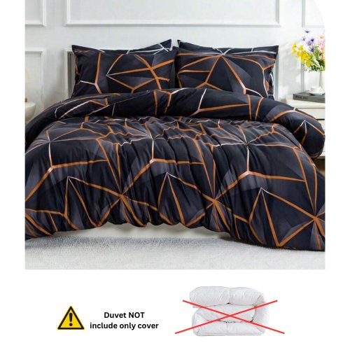 King Size 6 pieces, Black with Brown Geometric Design Duvet cover set. - BusDeals