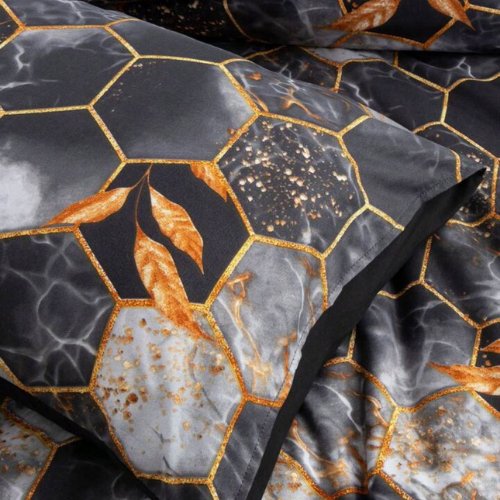 King size 6 pieces, Black with Gold Marble Design Duvet Cover set. - BusDeals