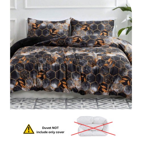 King size 6 pieces, Black with Gold Marble Design Duvet Cover set. - BusDeals