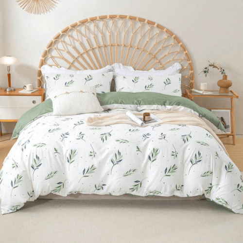 King size 6 Pieces Botanical fresh Green Leaf/Leaves Reversible Design. - BusDeals