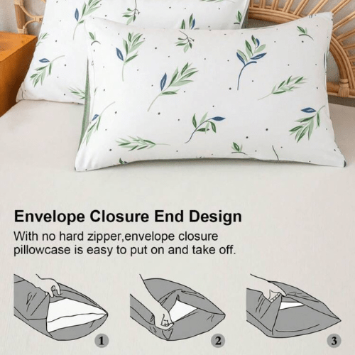 King size 6 Pieces Botanical fresh Green Leaf/Leaves Reversible Design. - BusDeals