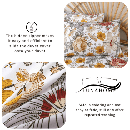 King size 6 pieces duvet cover set, brown floral pattern, boho style. - BusDeals