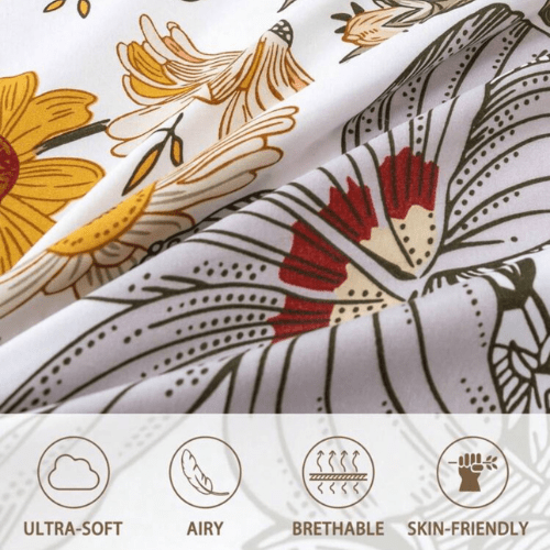 King size 6 pieces duvet cover set, brown floral pattern, boho style. - BusDeals