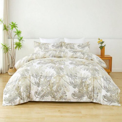 King Size 6 pieces, duvet cover set, golden leaf design. - BusDeals