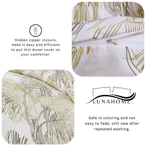 King Size 6 pieces, duvet cover set, golden leaf design. - BusDeals