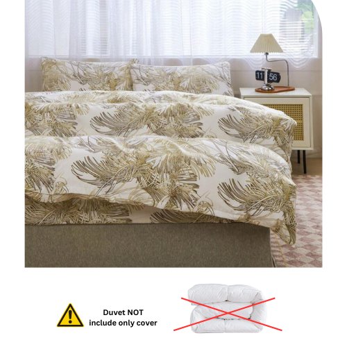 King Size 6 pieces, duvet cover set, golden leaf design. - BusDeals