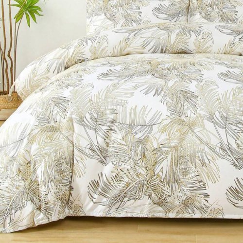 King Size 6 pieces, duvet cover set, golden leaf design. - BusDeals