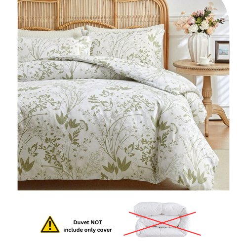 King Size 6 pieces, duvet cover set, green plant leaf design. - BusDeals