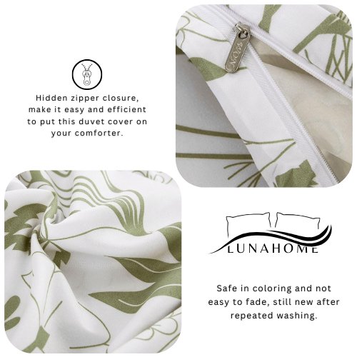 King Size 6 pieces, duvet cover set, green plant leaf design. - BusDeals