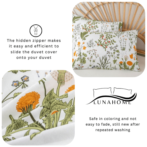 King size 6 pieces duvet cover set, plant pattern with yellow floral design. - BusDeals