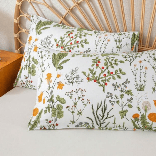 King size 6 pieces duvet cover set, plant pattern with yellow floral design. - BusDeals