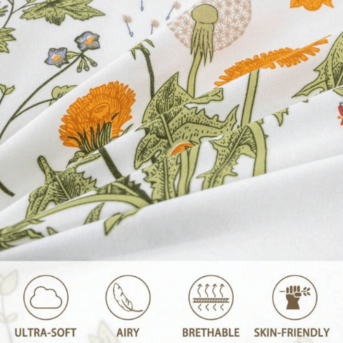 King size 6 pieces duvet cover set, plant pattern with yellow floral design. - BusDeals