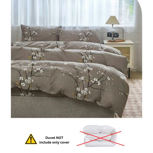 King Size 6 pieces, duvet cover set, plum blossom branch flower design. - BusDeals