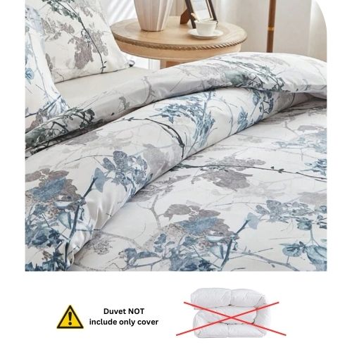 King size, 6 pieces, duvet cover set, tree with blue and grey leaves. - BusDeals