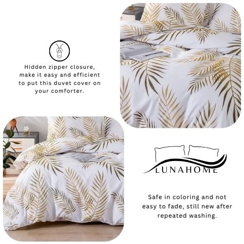 King Size 6 pieces, duvet cover set, tropical leaves design. - BusDeals