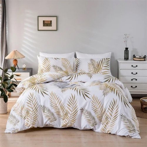 King Size 6 pieces, duvet cover set, tropical leaves design. - BusDeals