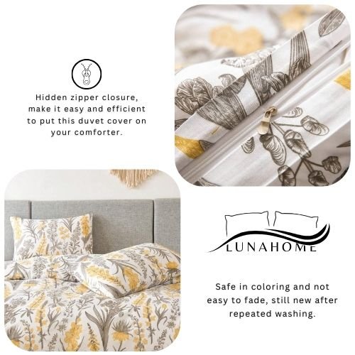 King Size 6 pieces, duvet cover set, yellow flowers design. - BusDeals