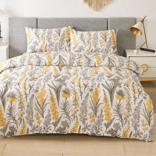 King Size 6 pieces, duvet cover set, yellow flowers design. - BusDeals