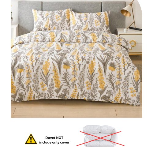 King Size 6 pieces, duvet cover set, yellow flowers design. - BusDeals