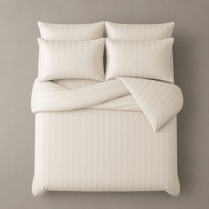King Size 6 Pieces Embossed Striped Design, soft bedding set Ivory color. - BusDeals