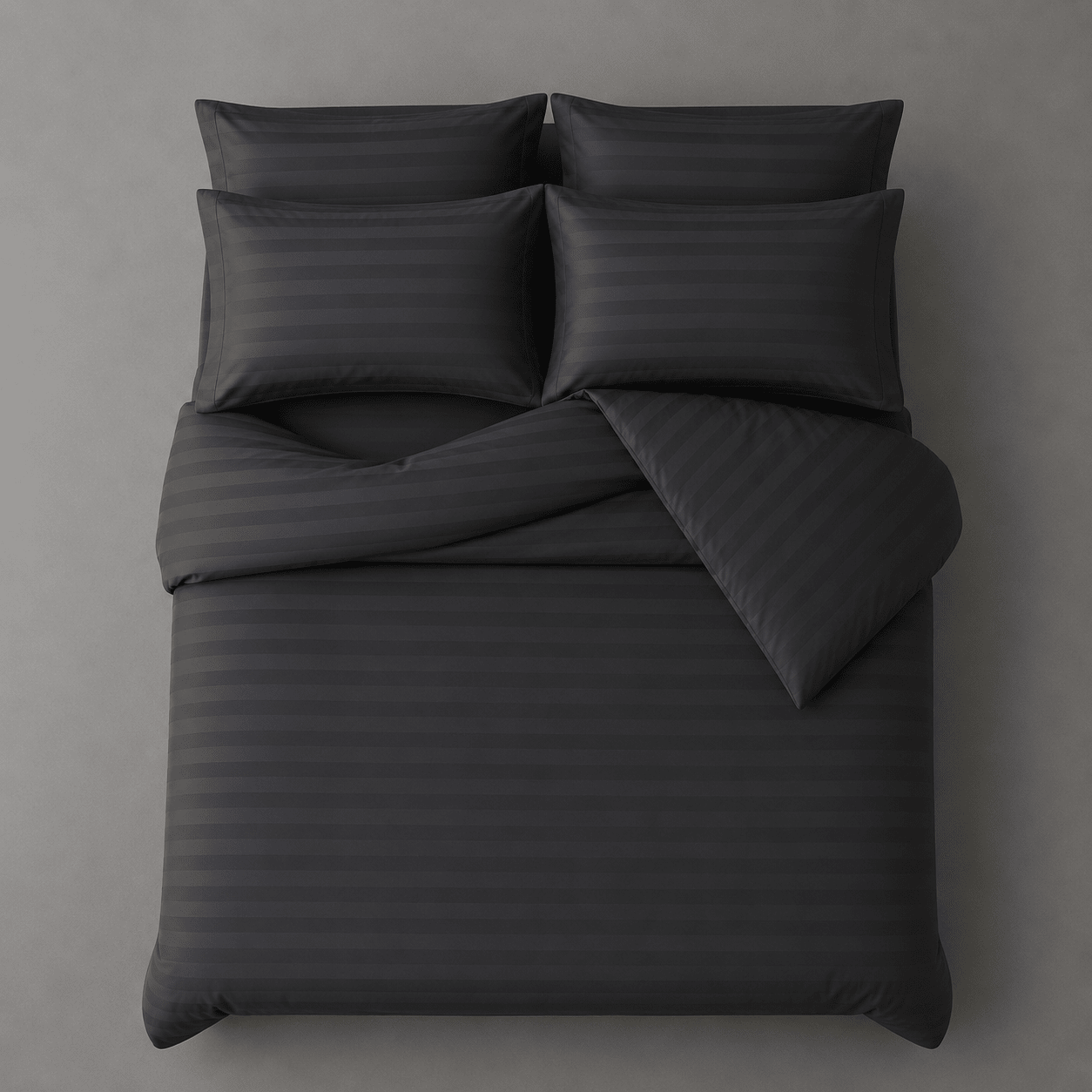 King Size 6 Pieces Embossed Striped Design, Soft Plain duvet cover set, Black color. - BusDeals