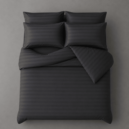 King Size 6 Pieces Embossed Striped Design, Soft Plain duvet cover set, Black color. - BusDeals