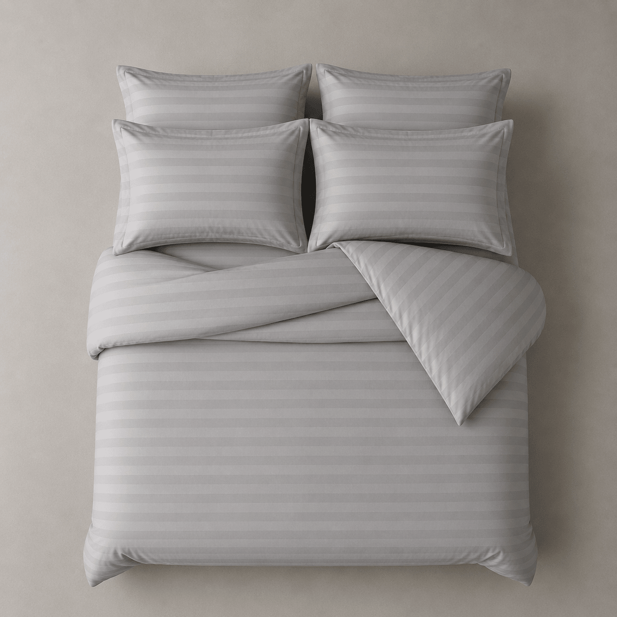 King Size 6 Pieces Embossed Striped Design, Soft Plain grey duvet cover set - BusDeals
