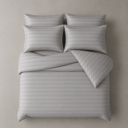 King Size 6 Pieces Embossed Striped Design, Soft Plain grey duvet cover set - BusDeals