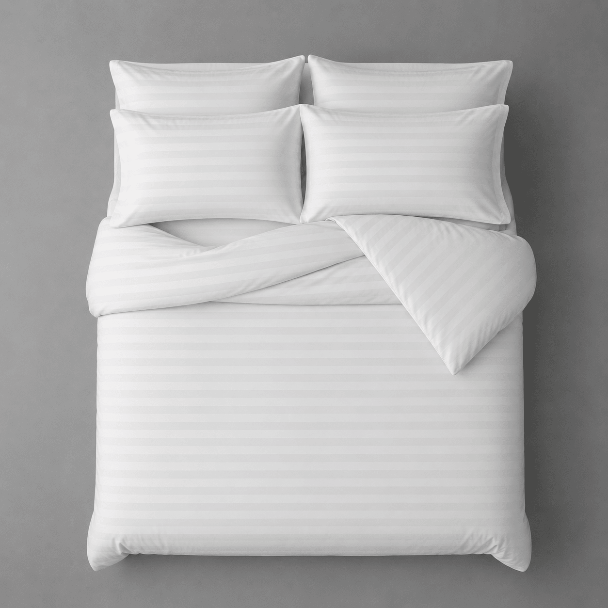 King size 6 pieces Embossed Striped Design, Soft Plain white bedding set. - BusDeals