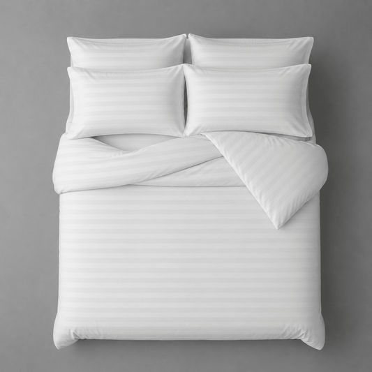 King size 6 pieces Embossed Striped Design, Soft Plain white bedding set. - BusDeals