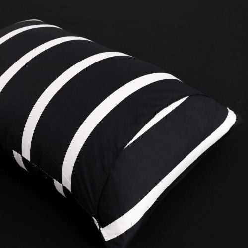 King Size 6 pieces non-reversible bedding set, black and white stripe design with black bedsheet - BusDeals