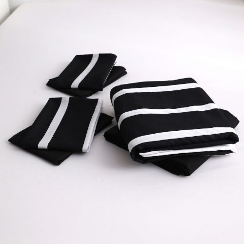 King Size 6 pieces non-reversible bedding set, black and white stripe design with black bedsheet - BusDeals