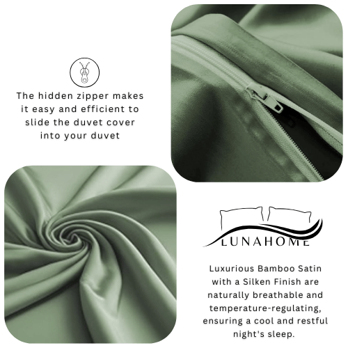 King Size 6 Pieces Premium Bamboo Satin Silky Duvet Cover set, Green color. - BusDeals