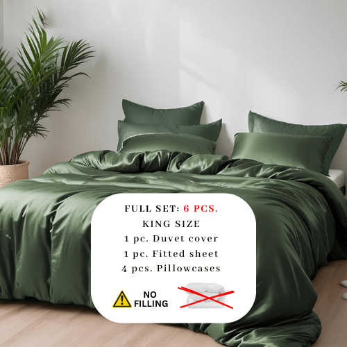 King Size 6 Pieces Premium Bamboo Satin Silky Duvet Cover set, Green color. - BusDeals