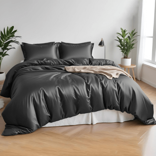 King Size 6 Pieces Premium Bamboo Satin Silky Duvet Cover set, Grey color. - BusDeals